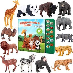 Safari Animals Figures Toys - 13 Realistic Wild Plastic Animal Figurines & Kids